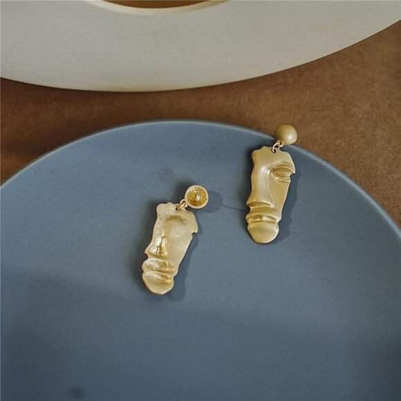 “Half Face” Greek God Broken Shattered Sculpture Theatre Masquerade Mask Earring - Picture 2 of 5